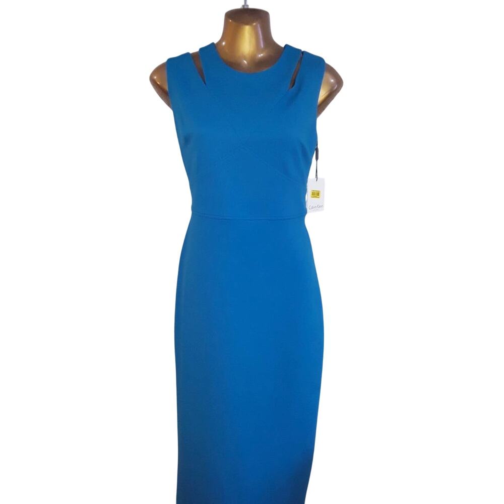 NWT Size 8 Calvin Klein Teal Blue Cutout Fitted Dress